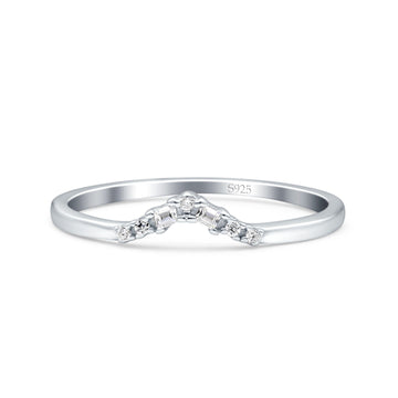 V Curve Baguette Band Eternity Ring Wedding Round Simulated Cubic Zirconia 925 Sterling Silver